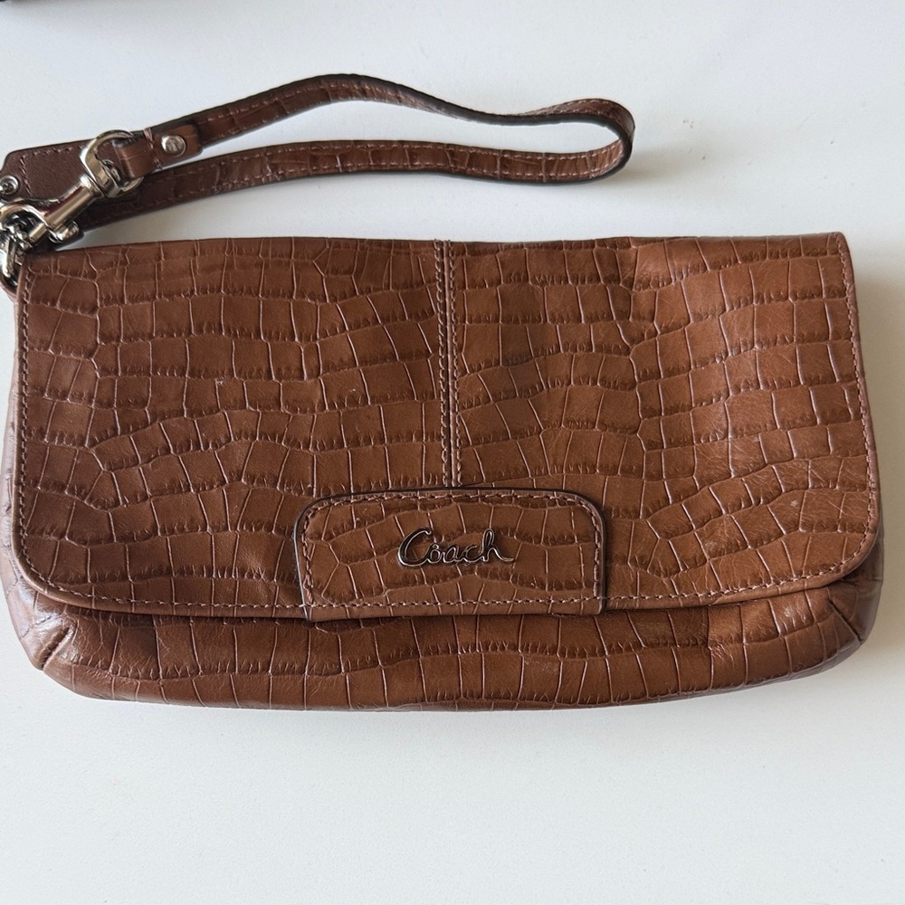 Coach Tan Crocodile Embossed Clutch